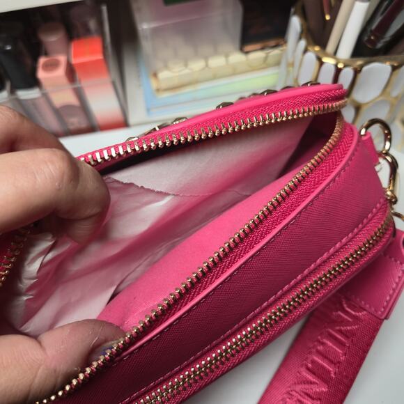 NWT Valentino Orlandi Pink Double Zip Cross body Camera Bag Logo Strap RV $159 - Picture 8 of 8